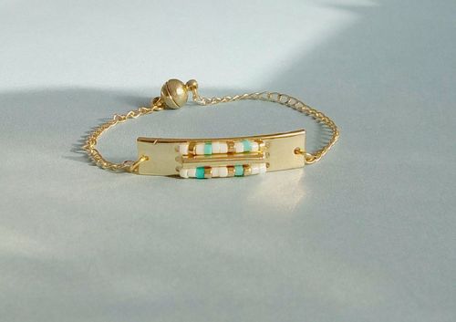 Bracelet "Keyne" perles turquoise et blanc